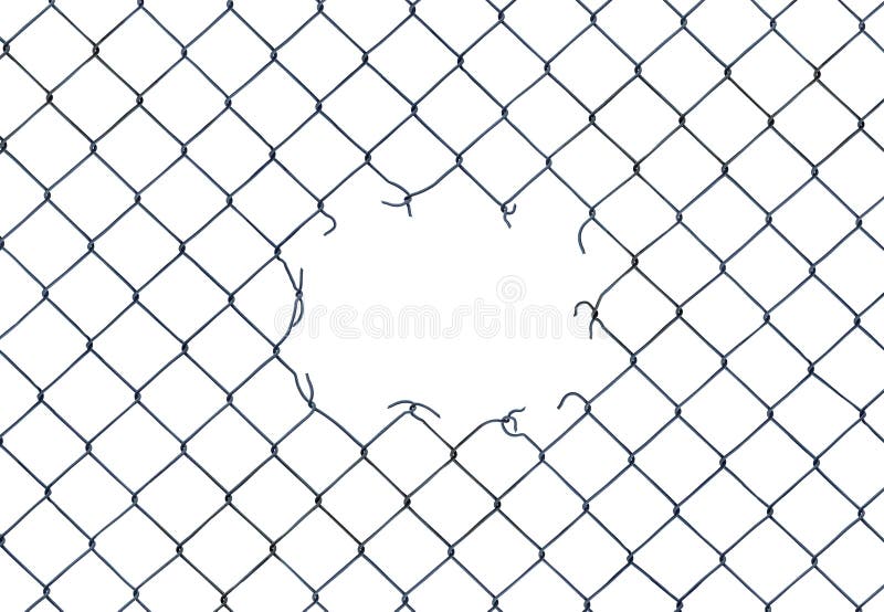 Hole In A Chain-Link Fence. Framing Image Of A Hole In A Chain-Link  Fence On A White Background