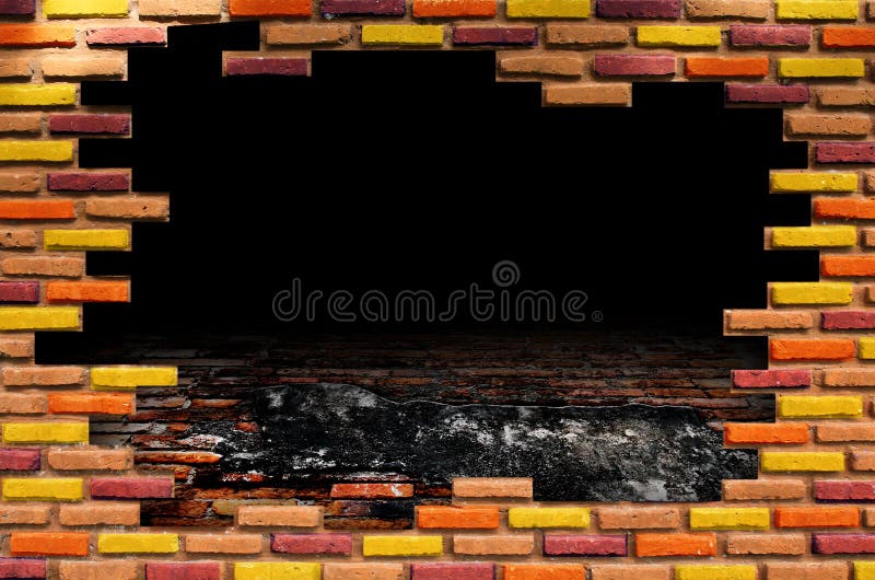 Hole in Old room with brick wall