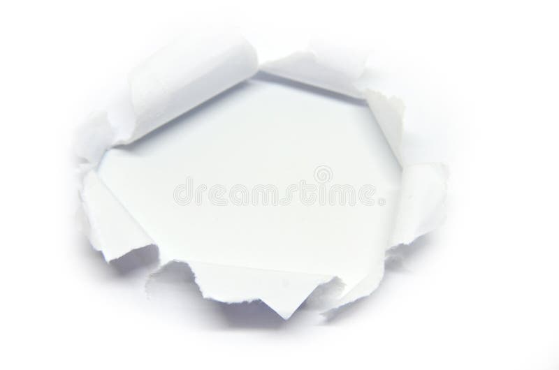 Hole in the paper with torn side stock image Hole in the paper with torn side stock image