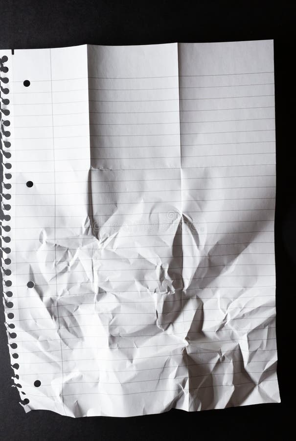 Torn Scrunched Up, Hole Punched Sheet of Lined White Notebook Paper, on