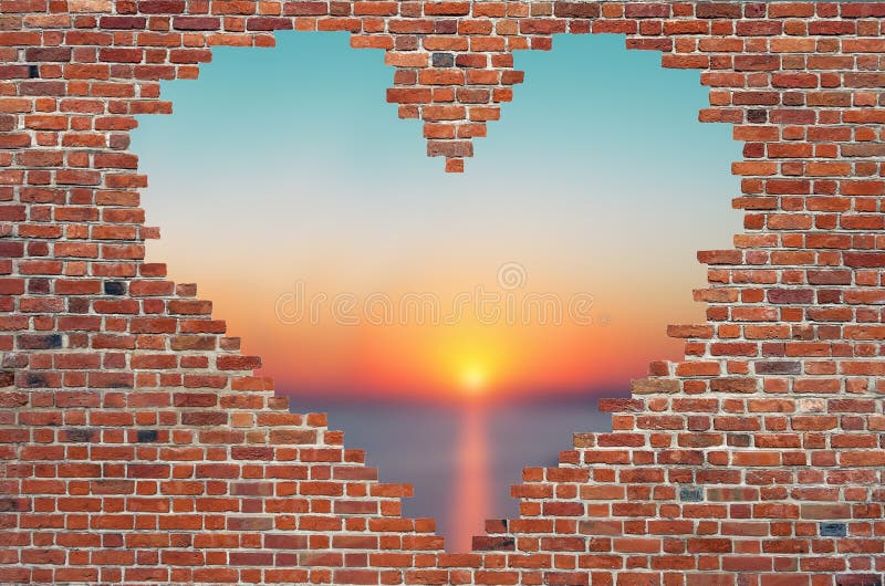 Hole shape heart inside brick wall, Symbol of love, brick wall h royalty free stock photo
