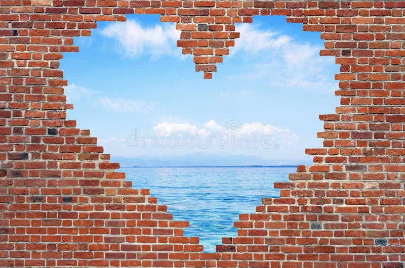 Hole shape heart inside brick wall, Symbol of love, brick wall h stock image