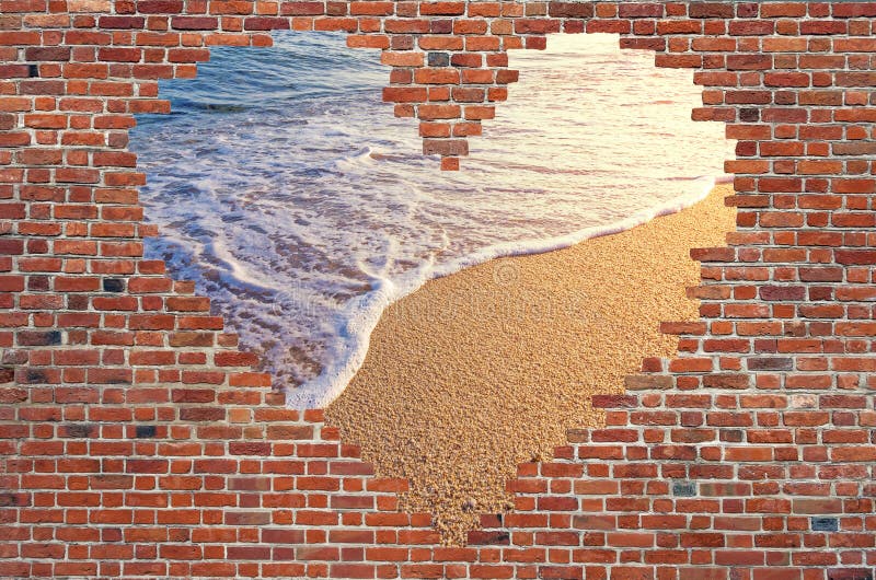 Hole shape heart inside brick wall, Symbol of love, brick wall h royalty free stock photography