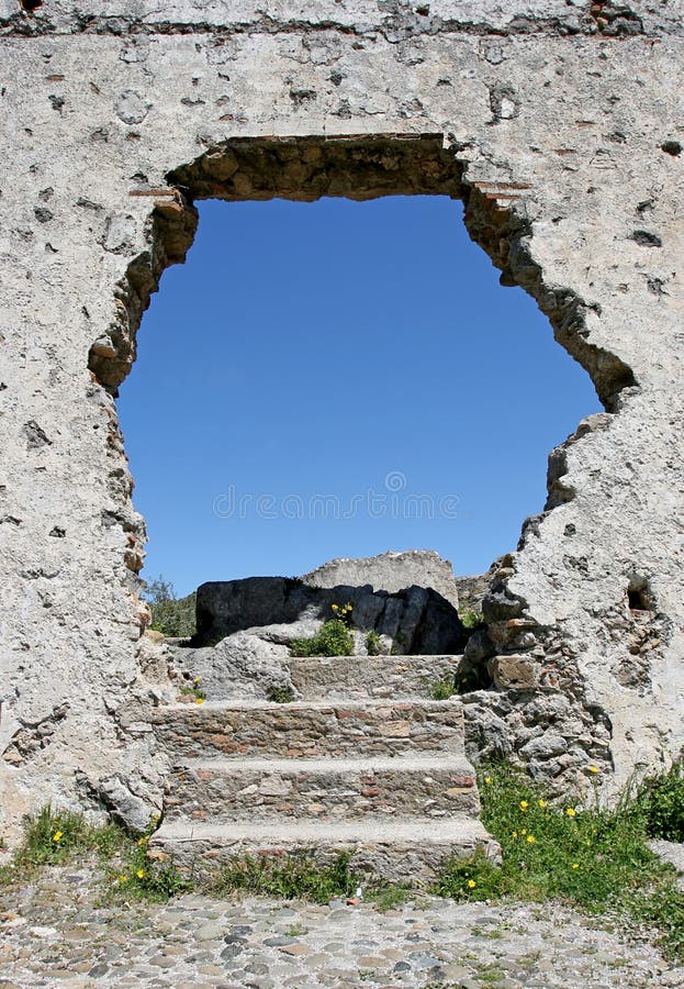Hole in the Wall of an Ancient Spanish Ruin Stock Image Image of