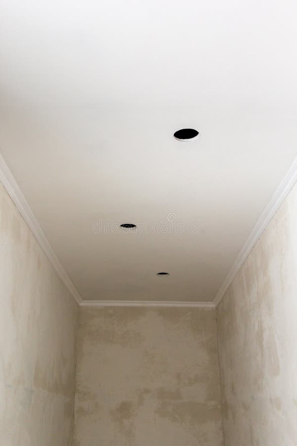 Holes And Wiring For Ceiling Spotlight Unfinished Stock Photo Image
