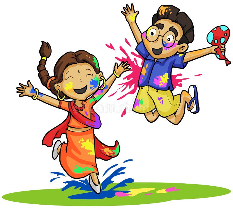 Holi Celebration, Indian Festival. Young Couple (Friends) Playing Holi