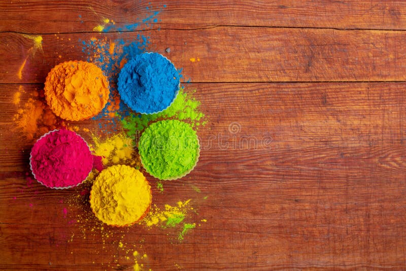 Colorful holi powder. In bowls on brown wooden table , #sponsored, #powder,  #holi, #Colorful, #bowls, #table #ad