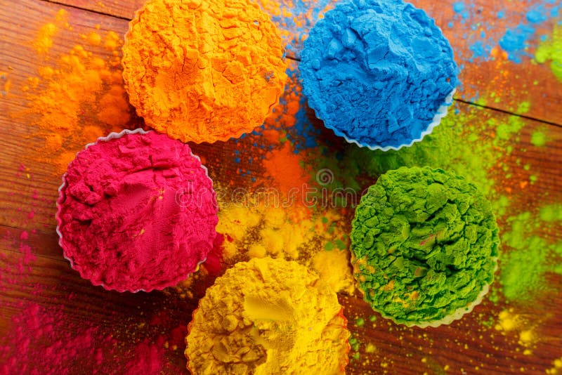 Holi color powder. Organic Gulal colours in bowl for Holi festival, Hindu  tradition festive. Bright vibrant pigment closeup Stock Photo by  ©gilmanshin 250440020