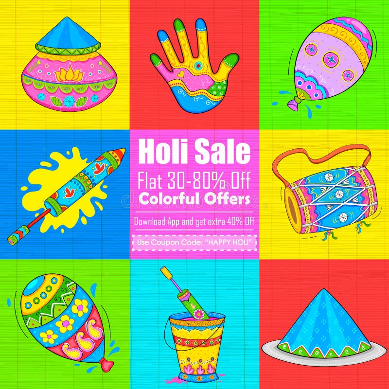 Holi Element in Indian Kitsch Style Stock Vector Illustration of