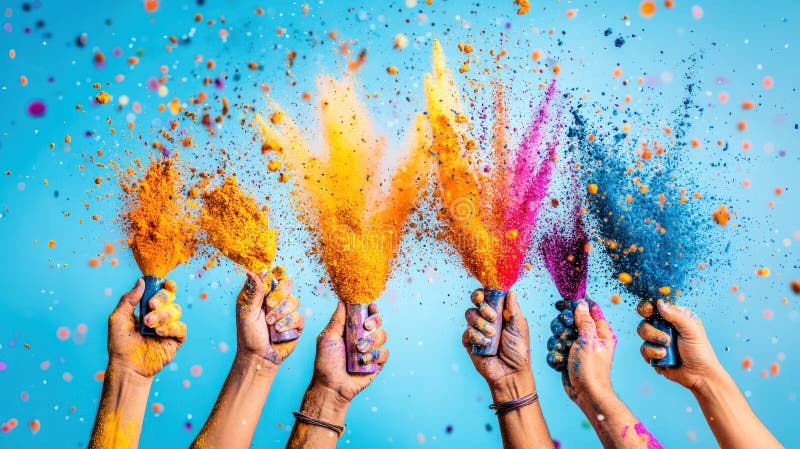 Holi Festival of Color: Happy Hindu Indians Celebrate by Throwing Colorful Powder in Nepal & India stock illustration