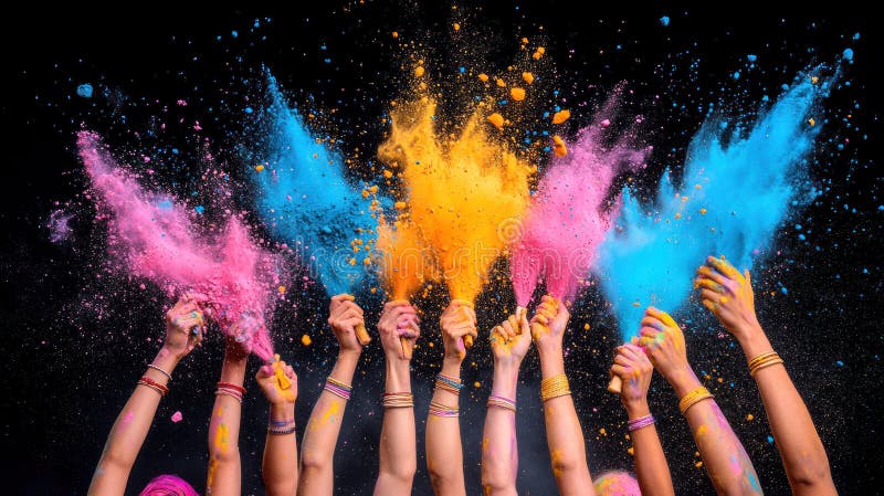 Holi Festival of Color: Happy Hindu Indians Celebrate by Throwing Colorful Powder in Nepal & India royalty free illustration
