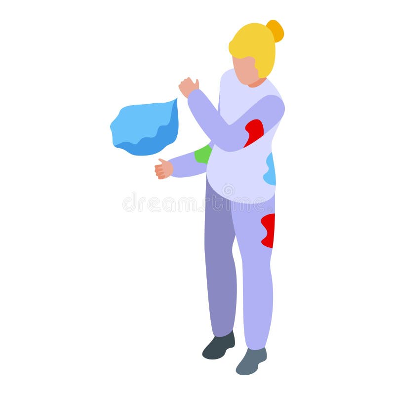 Holi festival woman throwing blue color powder isometric view stock illustration