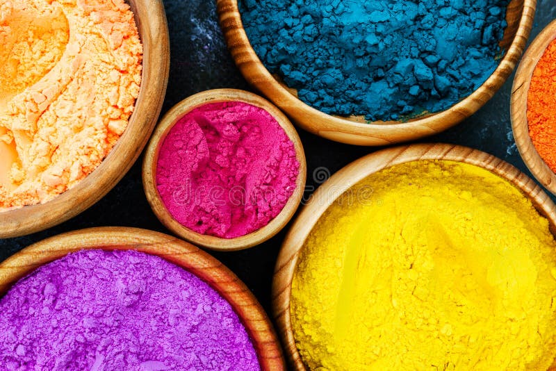 Holi Powder in Wooden Bowls on Dark Background Stock Photo - Image of  paint, graphic: 222910128