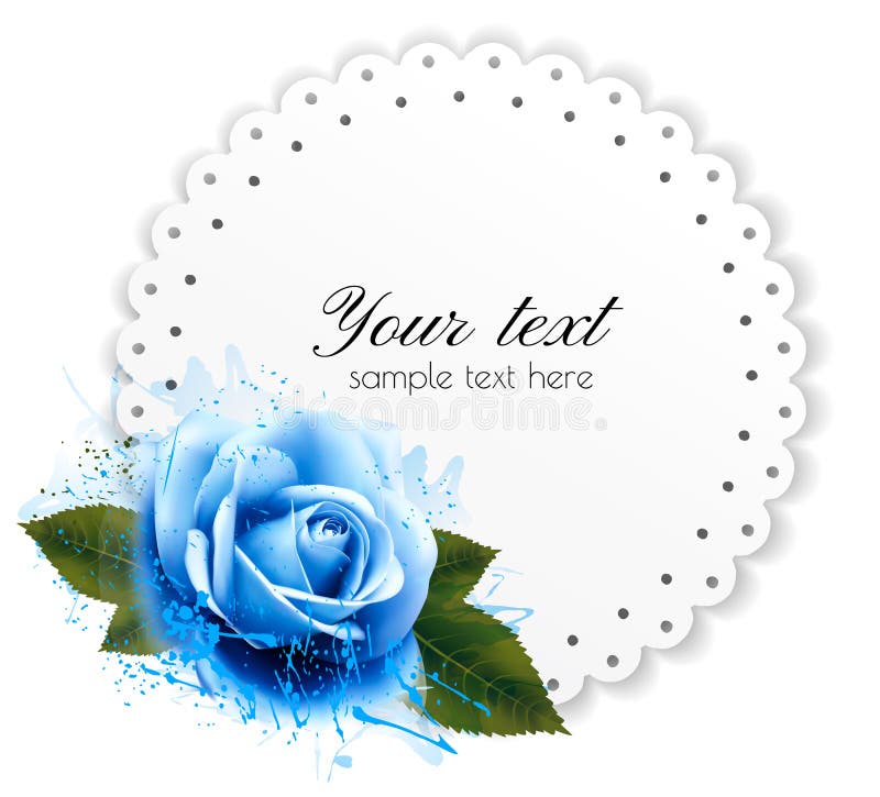 Holiday background with blue flower and gift card.