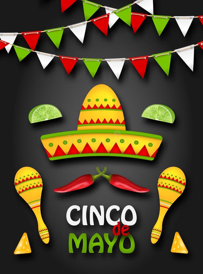 Holiday Background with Collection Mexican Colour Symbols for Cinco de Mayo ilustracji Holiday Background with Collection Mexican Colour Symbols for Cinco de Mayo ilustracji