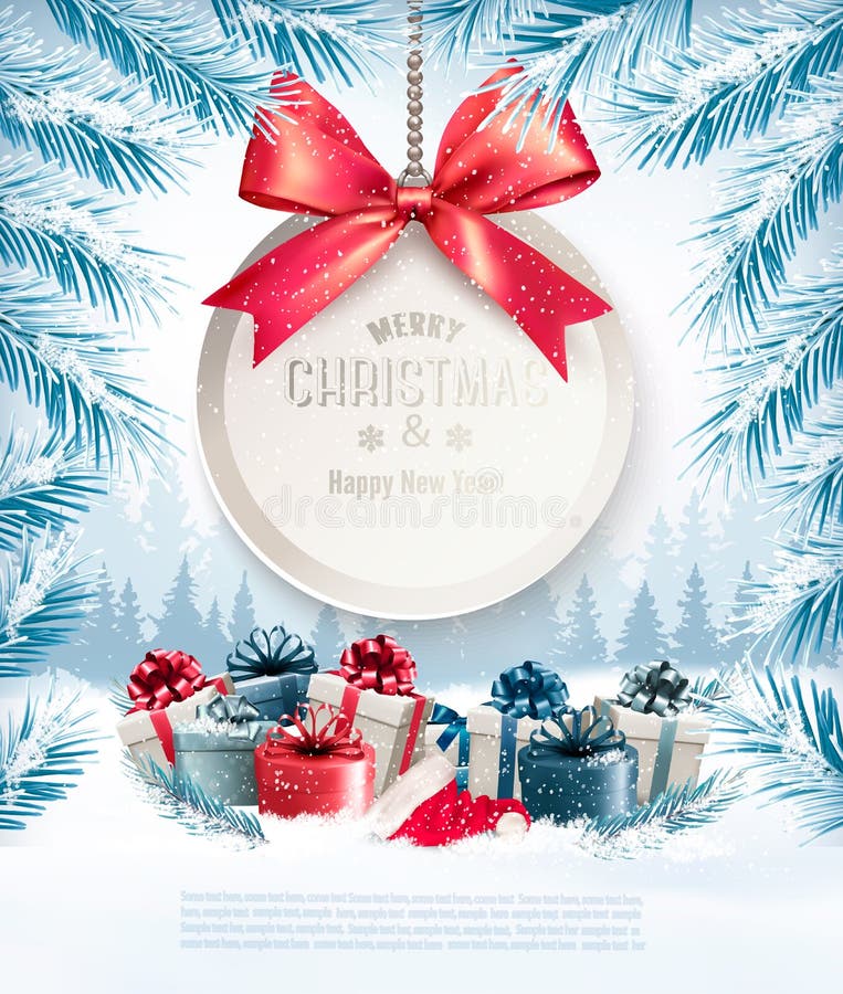 Holiday Christmas background with a gift card vector illustration Holiday Christmas background with a gift card vector illustration