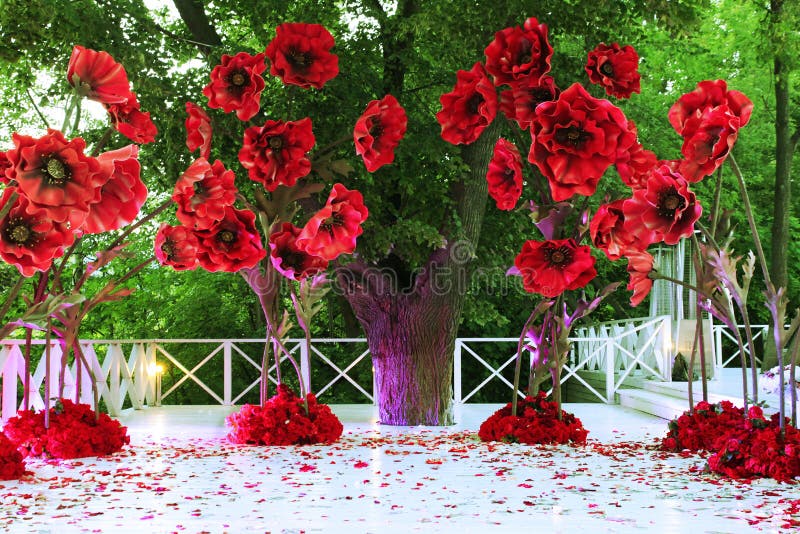 Holiday decor, huge flowers outdoors