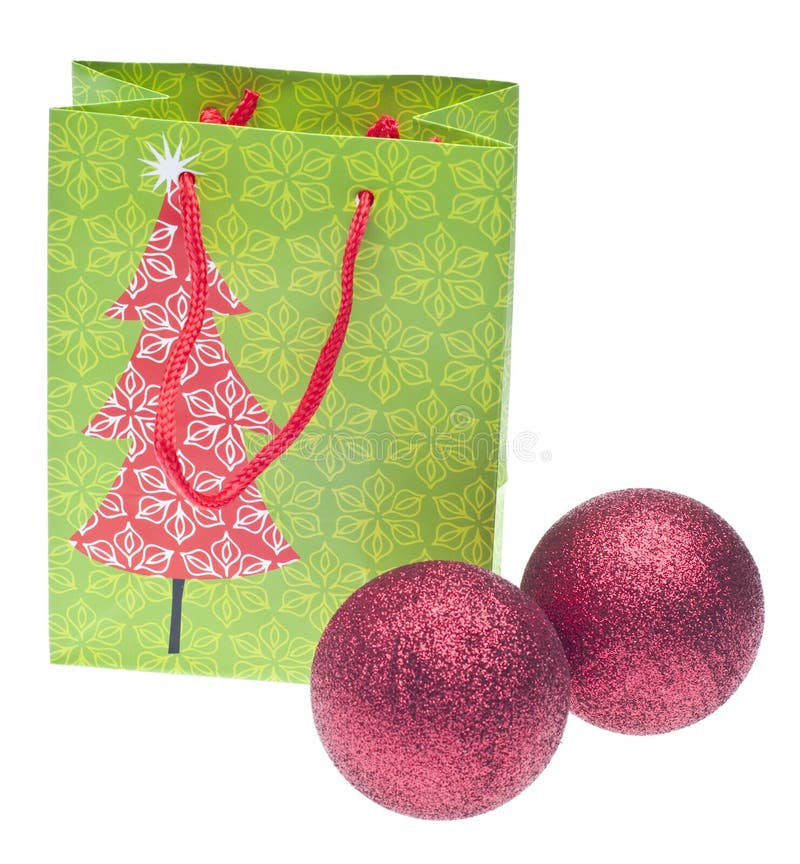 Holiday Gift Bag with Red Ornaments Stock Photo Image of gift