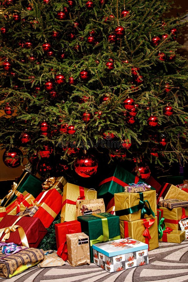 Holiday Gifts Under Christmas Tree Stock Photo Image of card, dark