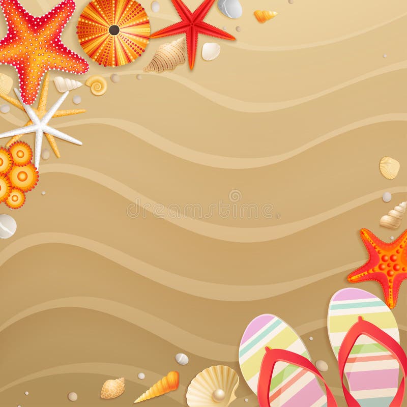 Flip-flops And Shells Frame On The Beach Stock Vector - Illustration of ...