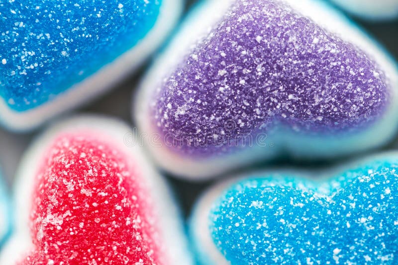 Holiday Gummy Candy, Redandblue Hearts, Sour Sweets Stock Image