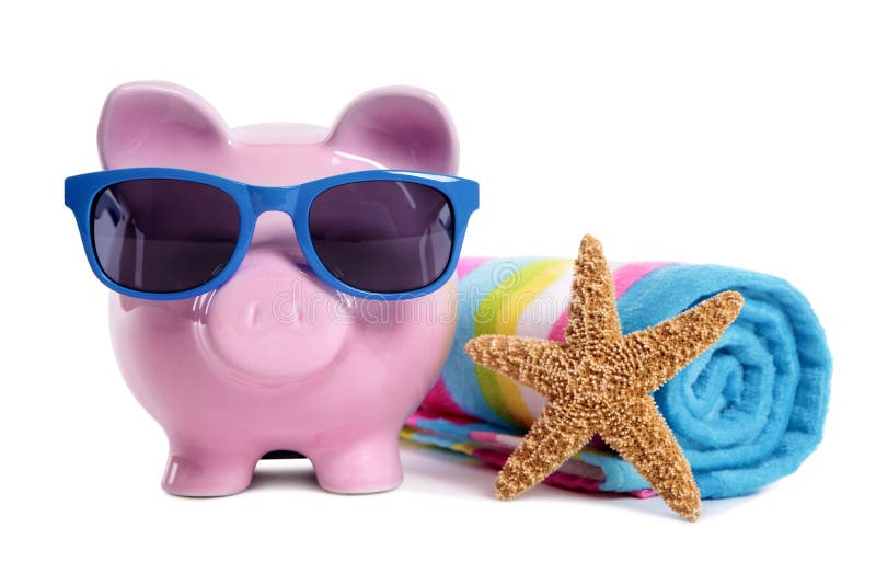 Premium Photo  Piggy bank and ship on blue sunny bright. travel planning.