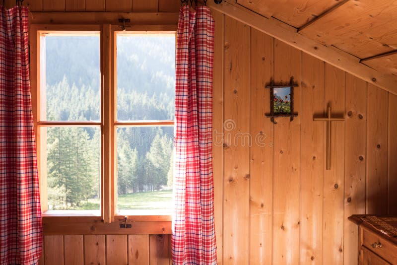 Holiday in the mountains: Rustic old wooden interior of a cabin or hut
