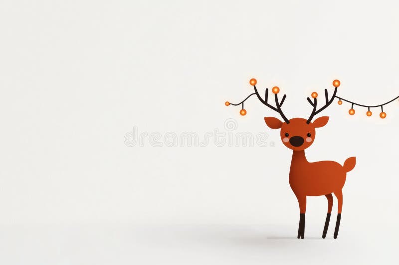 Holiday reindeer illustration, minimalist reindeer doodle with tiny antlers wrapped in string lights, set against a soft. minimalist reindeer doodle with tiny antlers wrapped in string lights, set against a soft snowy background perfect for text placement AI generated