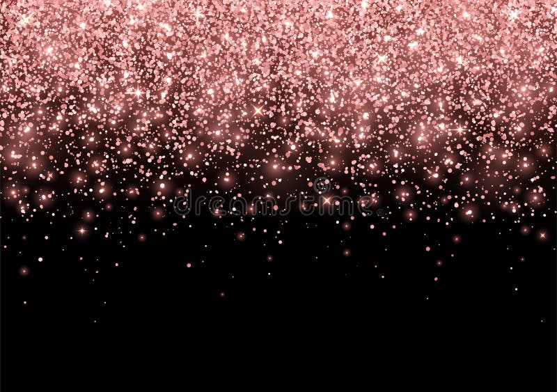 Holiday Rose Gold Sparkling Glitter Scattered on Black Background