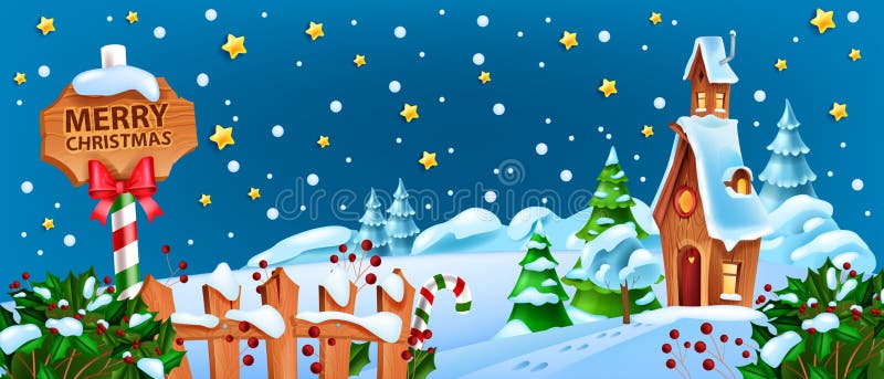 Christmas Winter Landscape, Vector Holiday X-mas Woodland Background ...