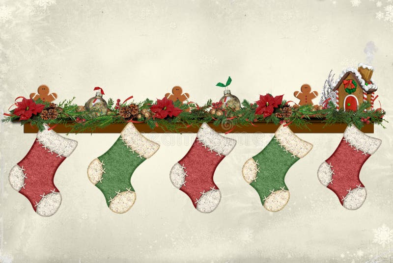 Christmas stockings hanging on mantelpiece