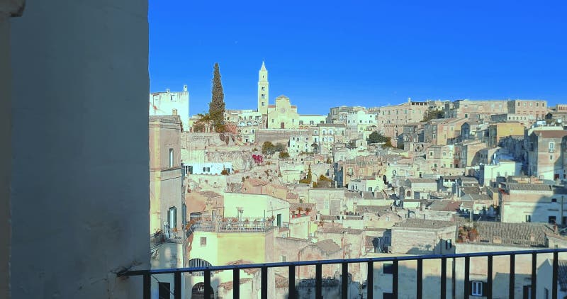 Holiday, summer, panorama of historic Matera stone, European Capital of Culture 2019, concept of cultural holidays and tourism in