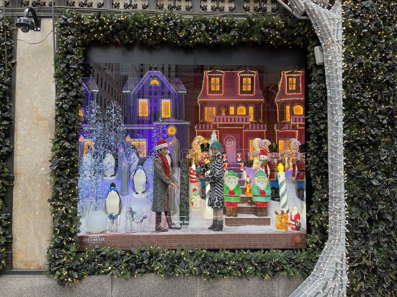 Holiday Window Display at Saks Fifth Avenue in NYC. Editorial Photography Image of panoramic