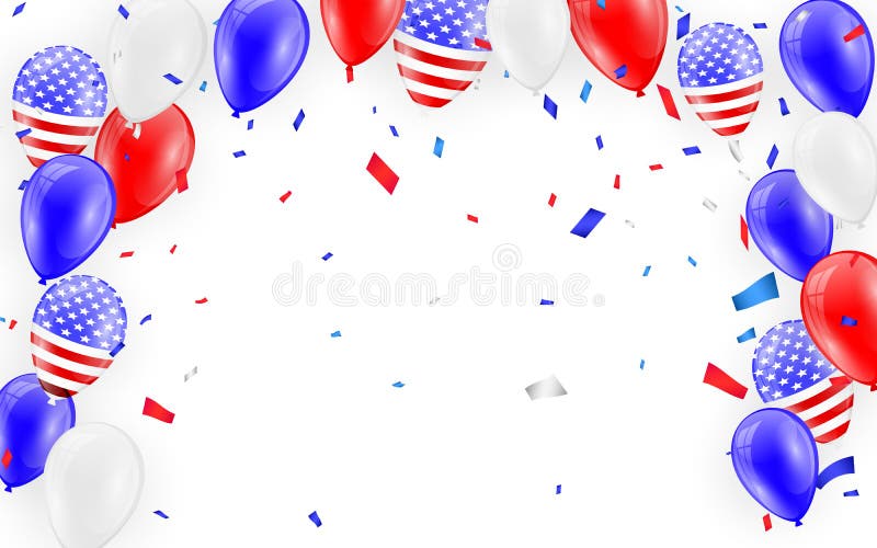 Holidays card design. American flag balloons with confetti background. Vector illustration royalty free illustration Holidays card design. American flag balloons with confetti background. Vector illustration royalty free illustration