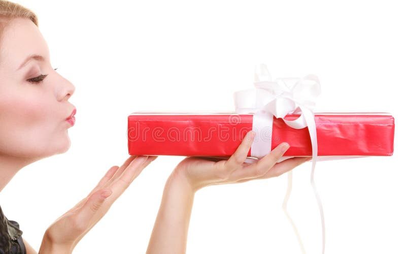 Holidays love happiness concept - girl with gift box stock images Holidays love happiness concept - girl with gift box stock images