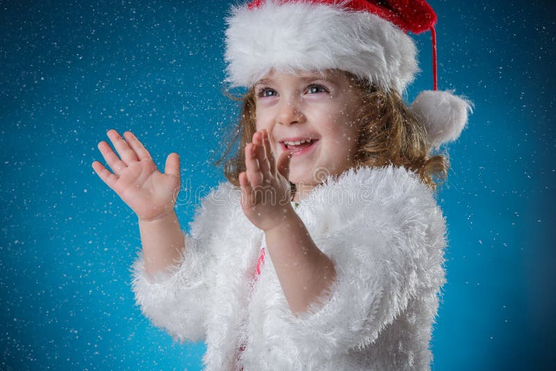 Holidays, Presents, Christmas, Childhood Concept - Smiling Little Girl ...