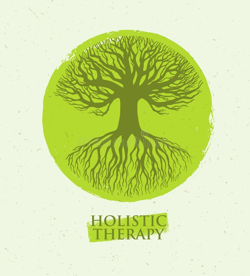 Holistic Therapieboom met Wortels op Organische Document Achtergrond Natuurlijk Vriendschappelijk de Geneeskunde Vectorconcept va stock illustratie Holistic Therapieboom met Wortels op Organische Document Achtergrond Natuurlijk Vriendschappelijk de Geneeskunde Vectorconcept va stock illustratie