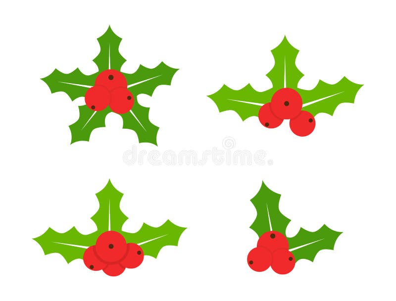 Holly berries icon collection. Merry Christmas sign. Xmas design elements for wreath, festive, card, web, poster vector illustration Holly berries icon collection. Merry Christmas sign. Xmas design elements for wreath, festive, card, web, poster vector illustration