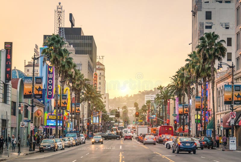 Hollywood Boulevard at sunset - Los Angeles - Walk of Fame