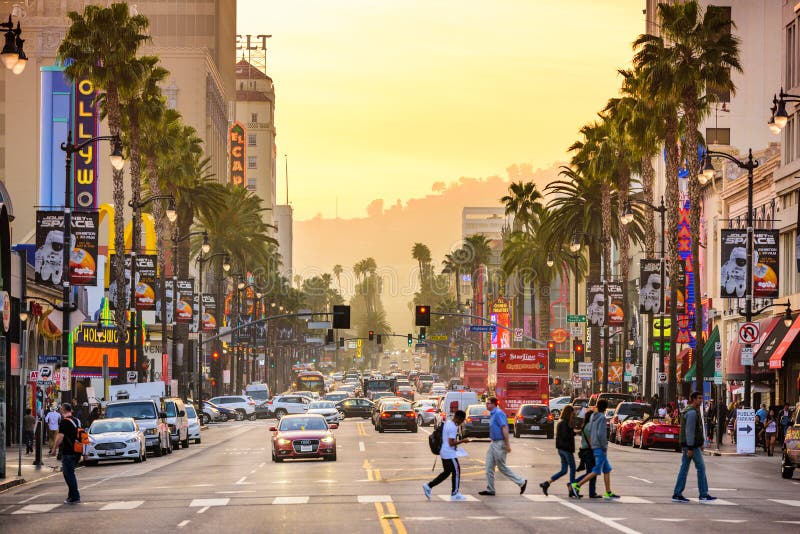 Hollywood California Streets Editorial Stock Image - Image of evening