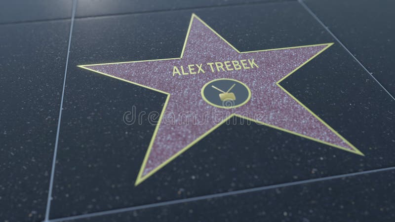 Hollywood går av berömmelsestjärnan med den ALEX TREBEK inskriften Redaktörs- tolkning 3D stock illustrationer Hollywood går av berömmelsestjärnan med den ALEX TREBEK inskriften Redaktörs- tolkning 3D stock illustrationer