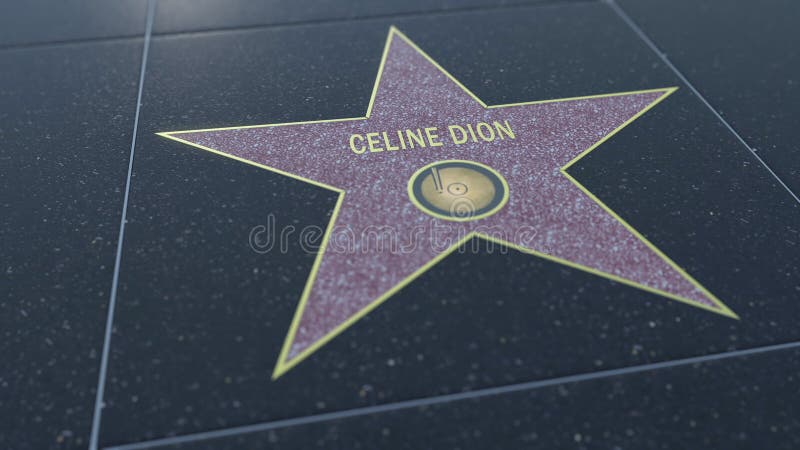 Hollywood går av berömmelsestjärnan med den CELINE DION inskriften Redaktörs- tolkning 3D stock illustrationer Hollywood går av berömmelsestjärnan med den CELINE DION inskriften Redaktörs- tolkning 3D stock illustrationer