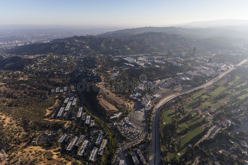 Hollywood Hills and Los Angeles River San Fernando Valley Aerial