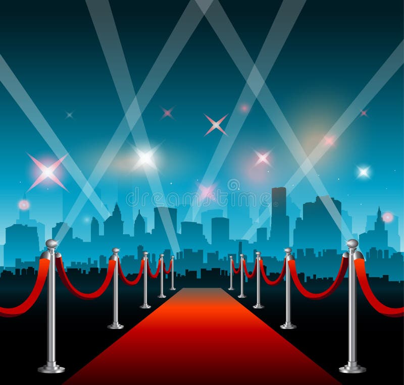 Hollywood movie red carpet background and city vector illustration Hollywood movie red carpet background and city vector illustration
