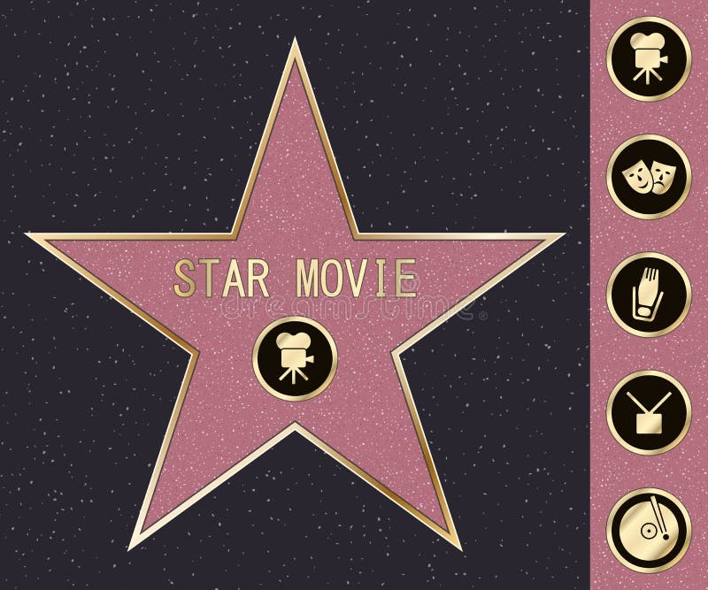 Hollywood walk of fame star on celebrity boulevard. Vector symbol star for iconic movie actor or famous actress template vector illustration Hollywood walk of fame star on celebrity boulevard. Vector symbol star for iconic movie actor or famous actress template vector illustration
