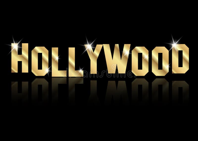 Hollywood golden vector logo , gold letters isolated or black background . Hollywood golden vector logo , gold letters isolated or black background .