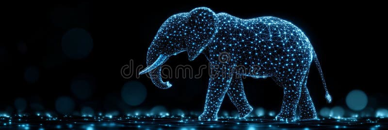 Holograf Elephant Glowing Navigation a Futuristic Digital Landcape on a Dark Background vektor illustrationer