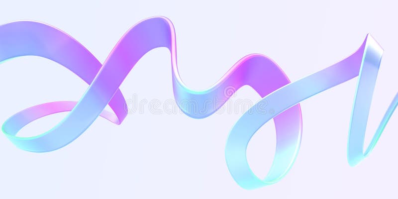 Holografische Bandschwirl-Wave-Linie isoliert auf abstraktem Hintergrund 3D rendern. irisierende neonfolienförmige Hologramm-Form lizenzfreie abbildung