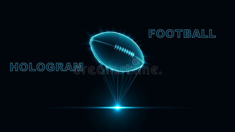 Eps10. Hologram ball for American football. Neon glow of a silhouette of dots and triangles. Abstract vector background