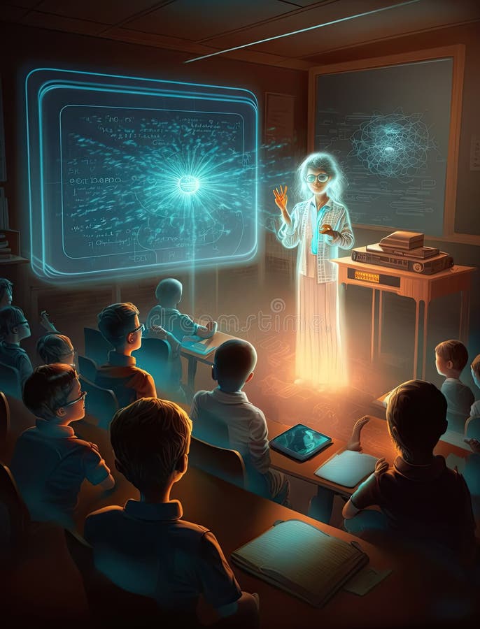 Hologram Teacher is Teaching in a Futuristic Classroom with Online Digital  Communication, Cartoon Style, Generative AI Stock Illustration -  Illustration of cartoon, concept: 269669518